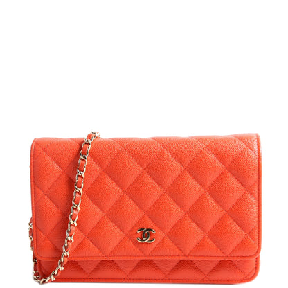 Chanel WOC Classic Quilted Caviar Orange Bag