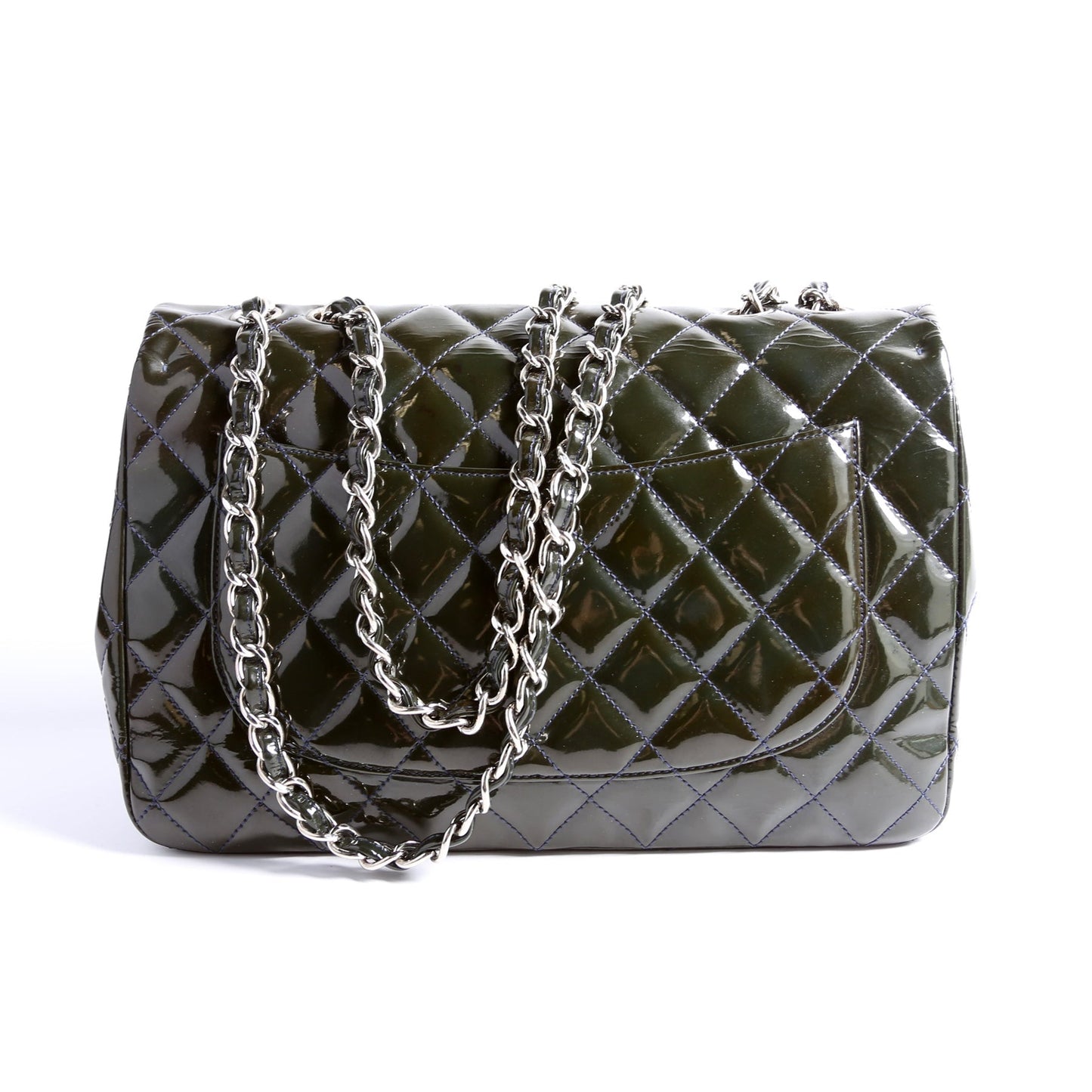 Chanel Classic Flap Jumbo Patent 13M Green Bag