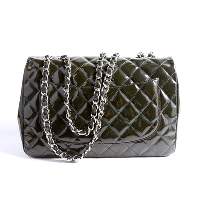 Chanel Classic Flap Jumbo Patent 13M Green Bag