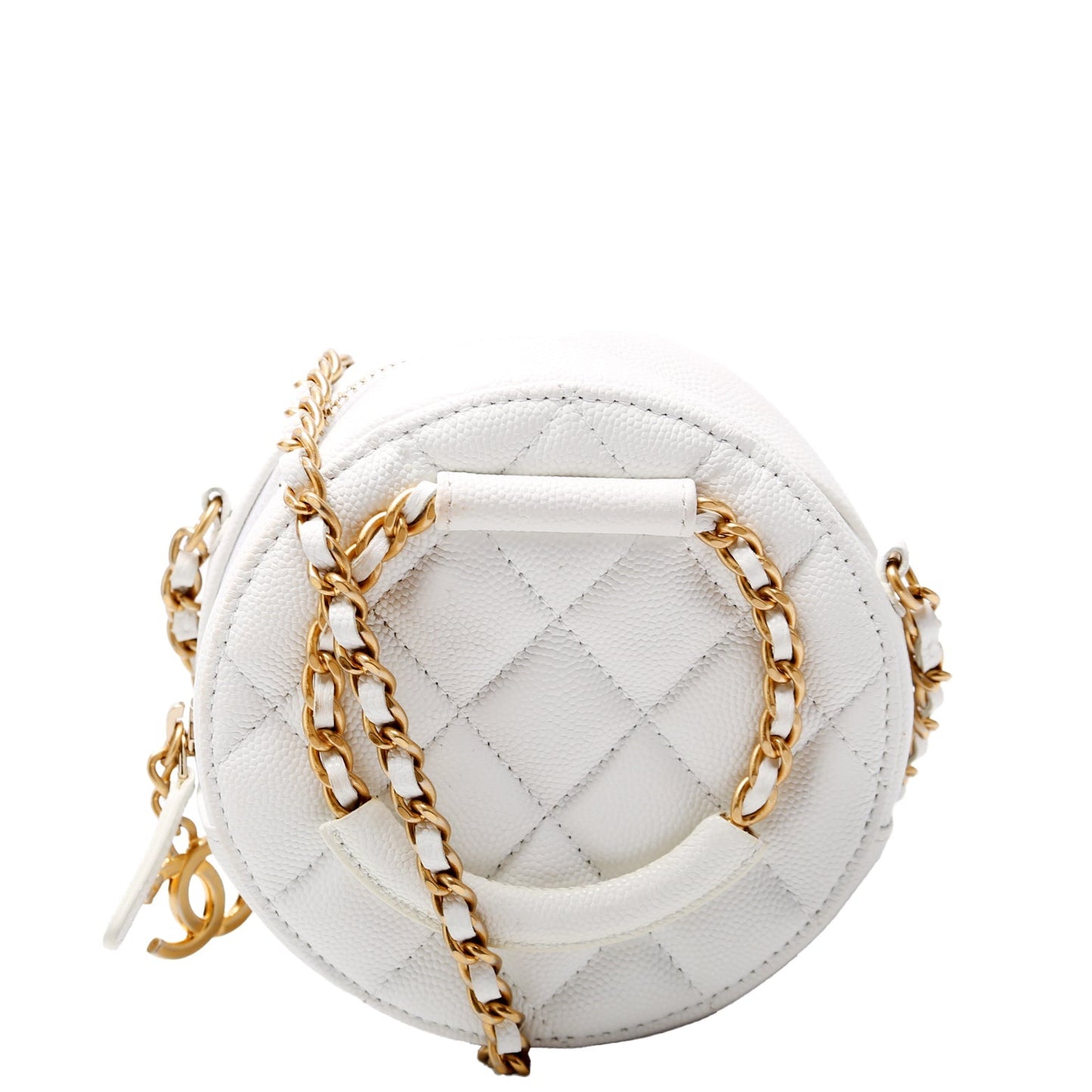 Chanel Woven Chain Top Handle Round White Bag