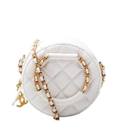 Chanel Woven Chain Top Handle Round White Bag