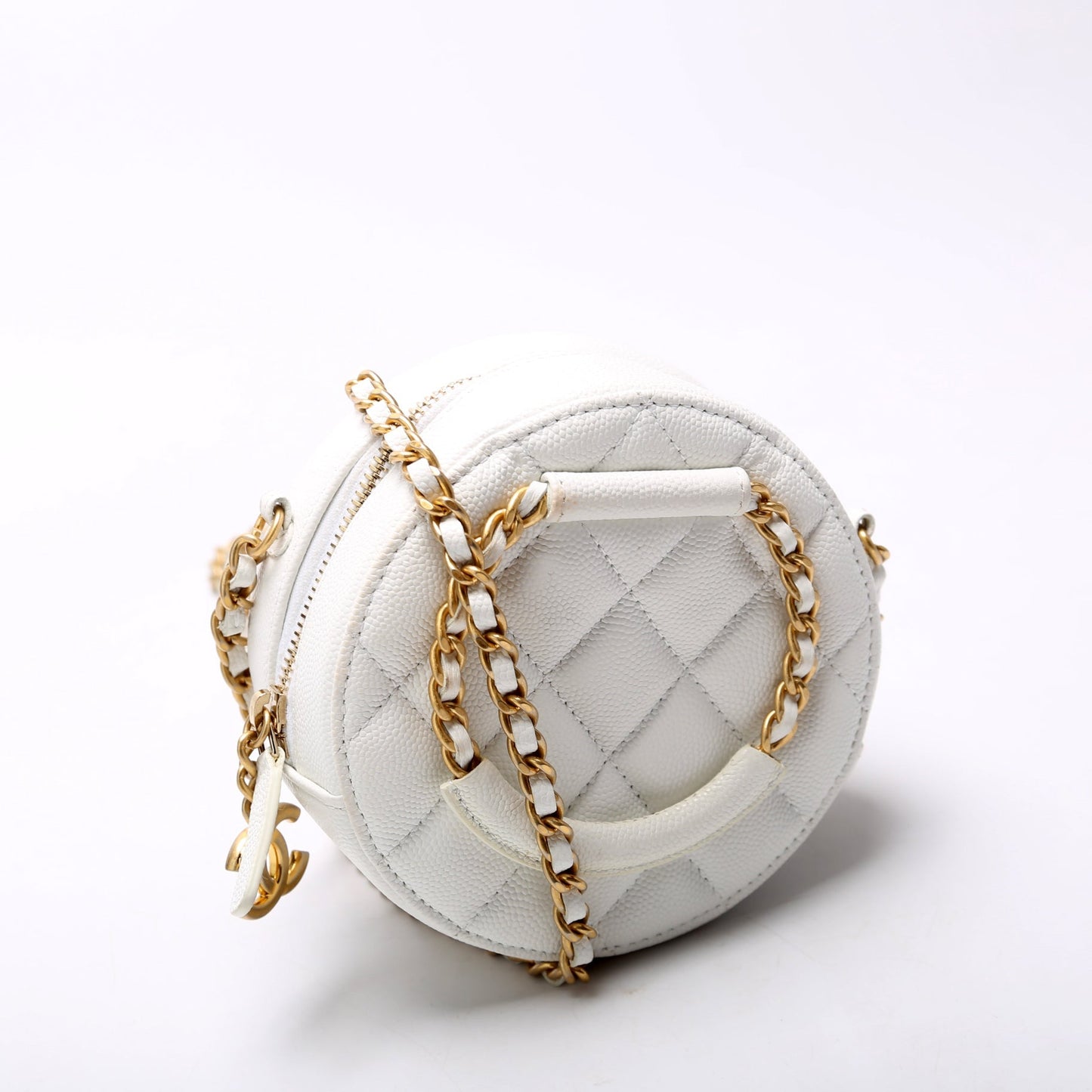 Chanel Woven Chain Top Handle Round White Bag