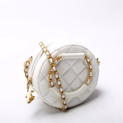 Chanel Woven Chain Top Handle Round White Bag