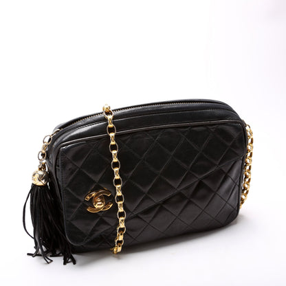 Chanel CC Diagonal Flap Tassel Camera Vintage Black Bag