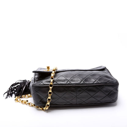 Chanel CC Diagonal Flap Tassel Camera Vintage Black Bag