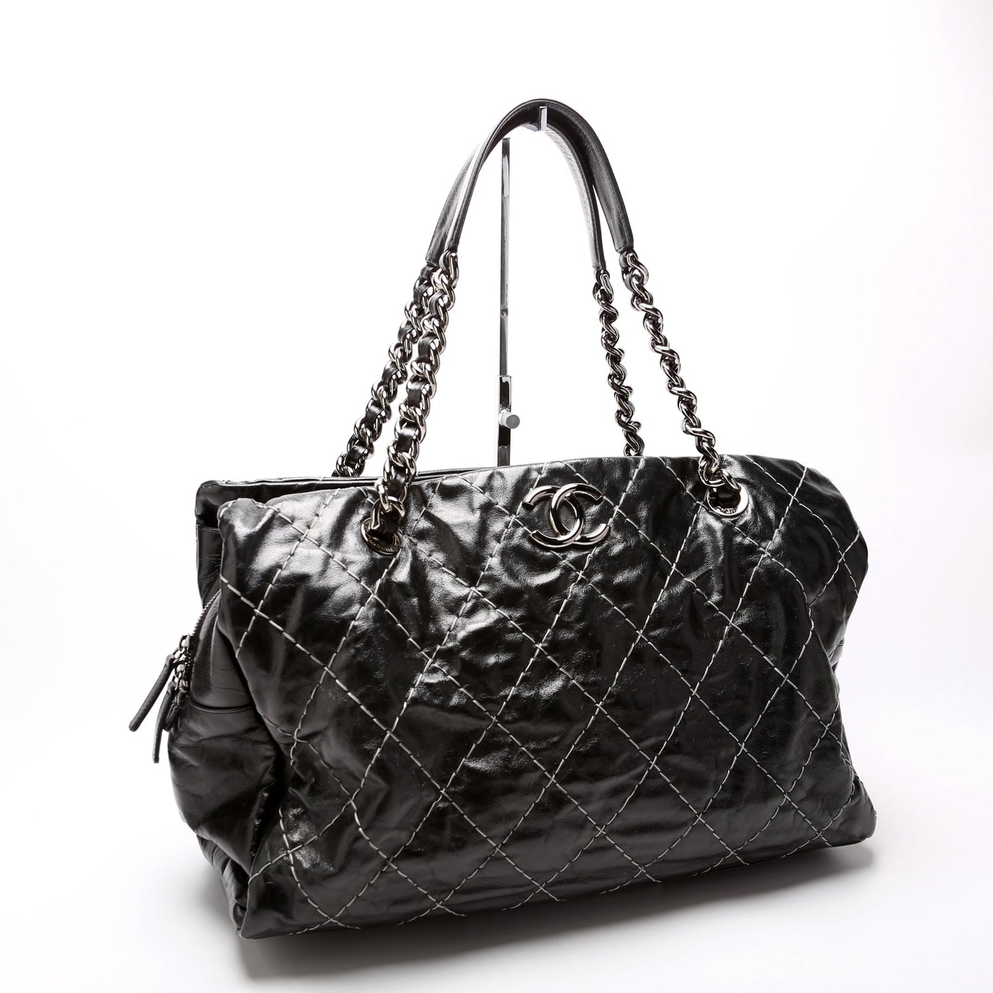 Chanel Double Contrast Stitch Large Tote Goat 13M Black Bag