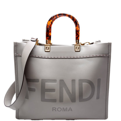 Fendi Sunshine Shopper Medium Leather Grey Bag