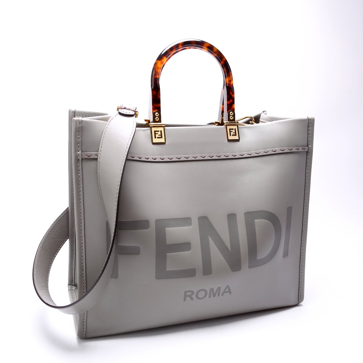 Fendi Sunshine Shopper Medium Leather Grey Bag