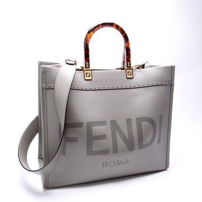 Fendi Sunshine Shopper Medium Leather Grey Bag