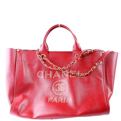 Chanel Deauville Studded Caviar Leather Med Tote 26M Bag