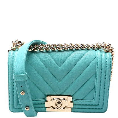 Chanel Boy Flap Small Chevron Caviar 27M Teal Bag