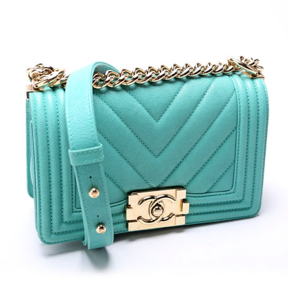 Chanel Boy Flap Small Chevron Caviar 27M Teal Bag