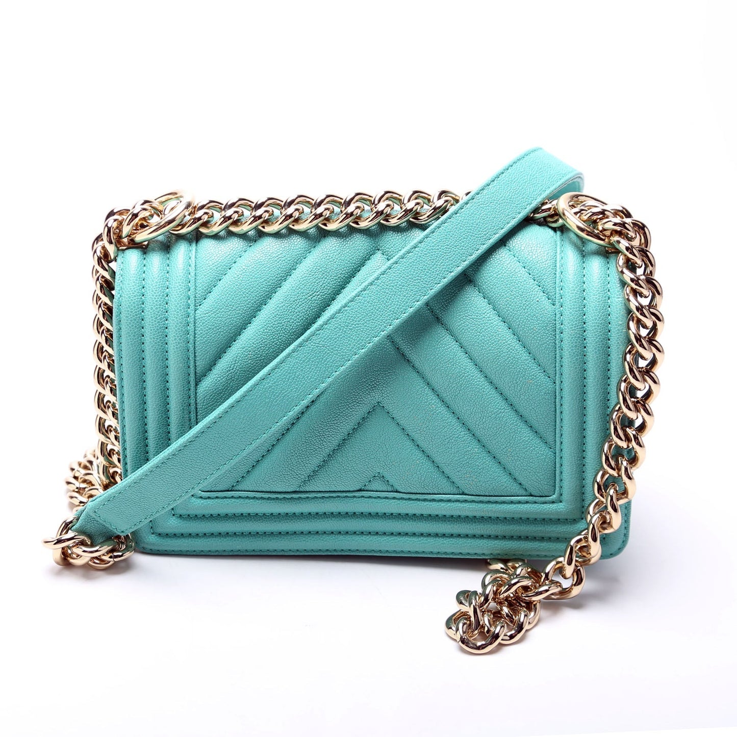 Chanel Boy Flap Small Chevron Caviar 27M Teal Bag