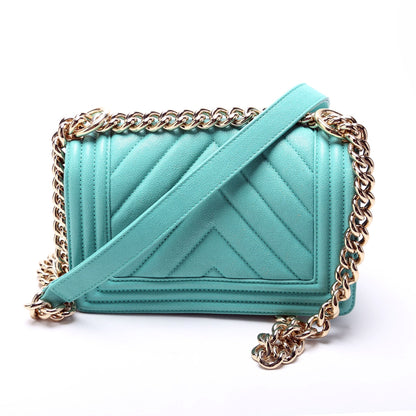 Chanel Boy Flap Small Chevron Caviar 27M Teal Bag