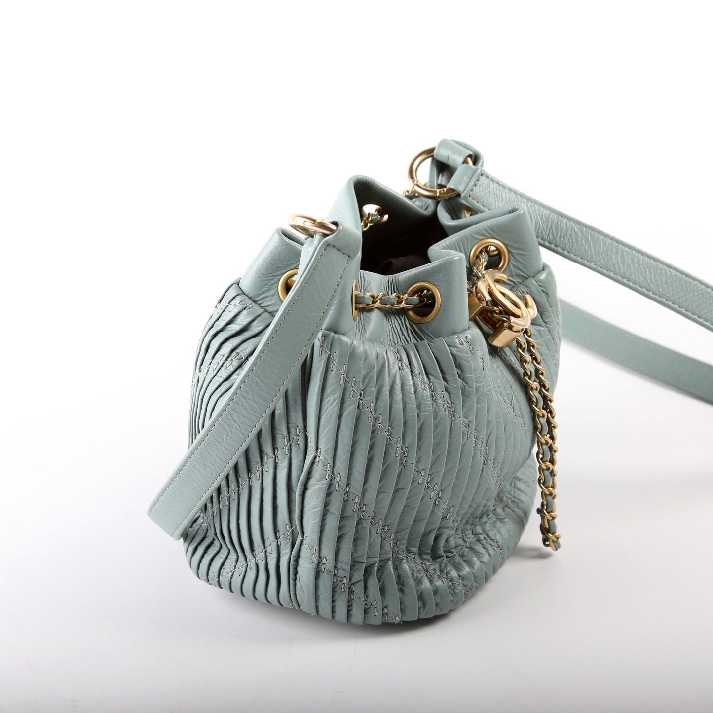 Chanel Coco Pleats Drawstring 24M Blue Bag