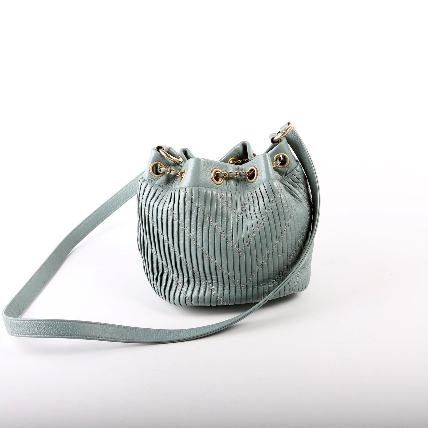 Chanel Coco Pleats Drawstring 24M Blue Bag