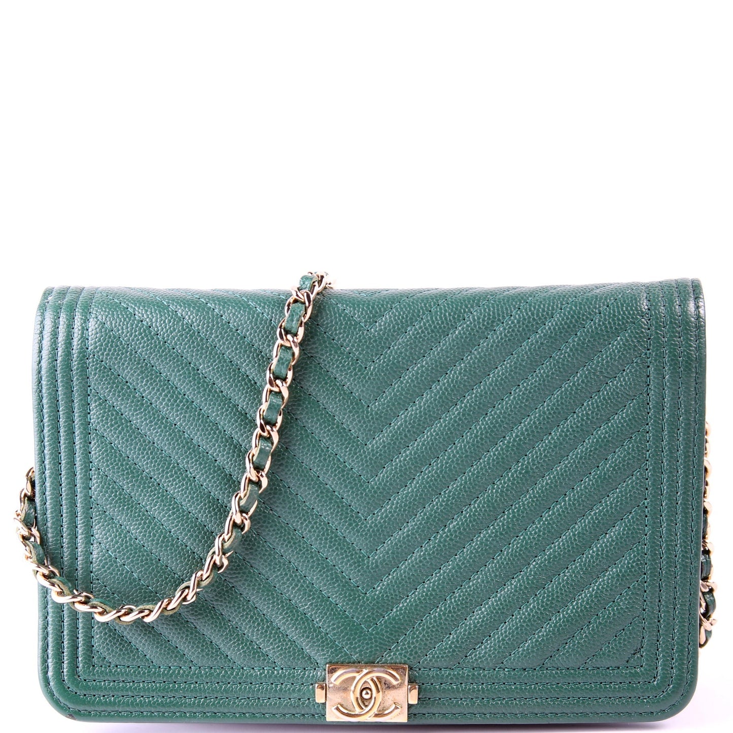 Chanel Wallet On Chain Boy Chevron Caviar Leather Green Bag