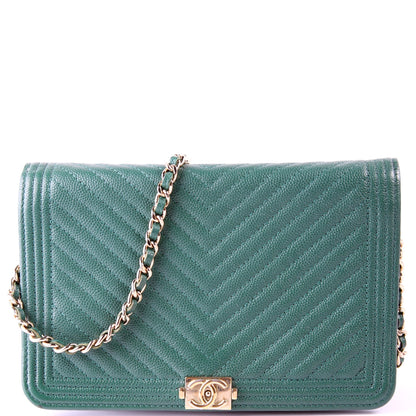 Chanel Wallet On Chain Boy Chevron Caviar Leather Green Bag