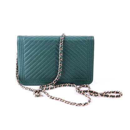 Chanel Wallet On Chain Boy Chevron Caviar Leather Green Bag
