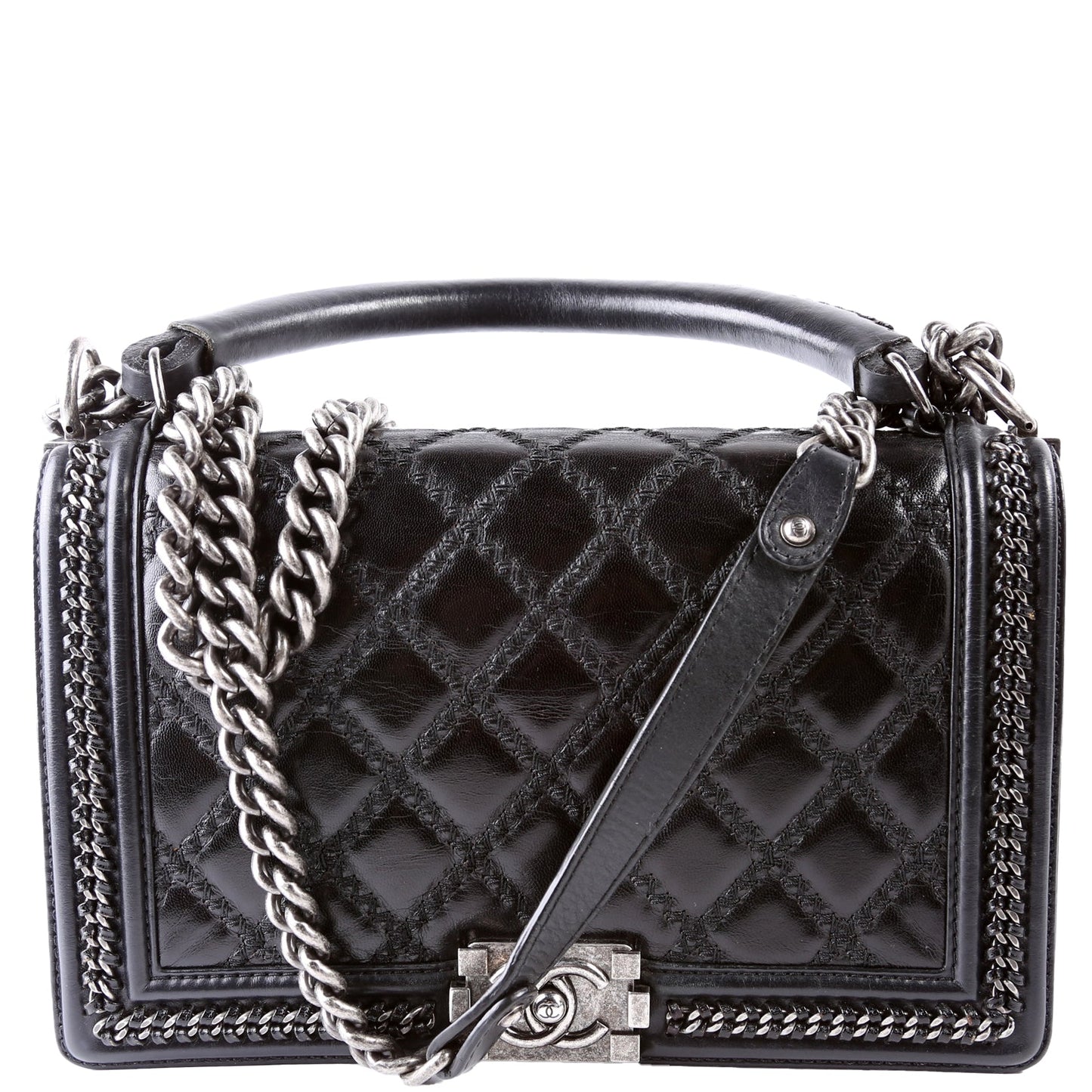 Chanel Boy Flap Medium Old Top Handle 21M Black Bag