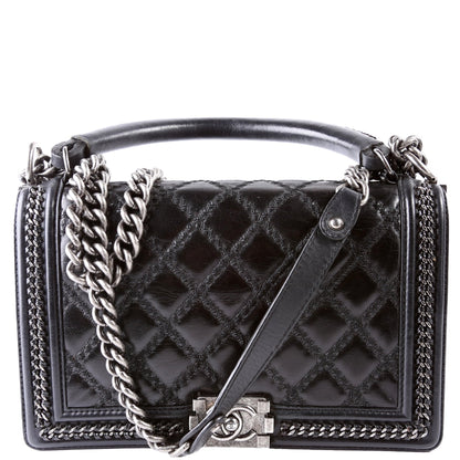 Chanel Boy Flap Medium Old Top Handle 21M Black Bag