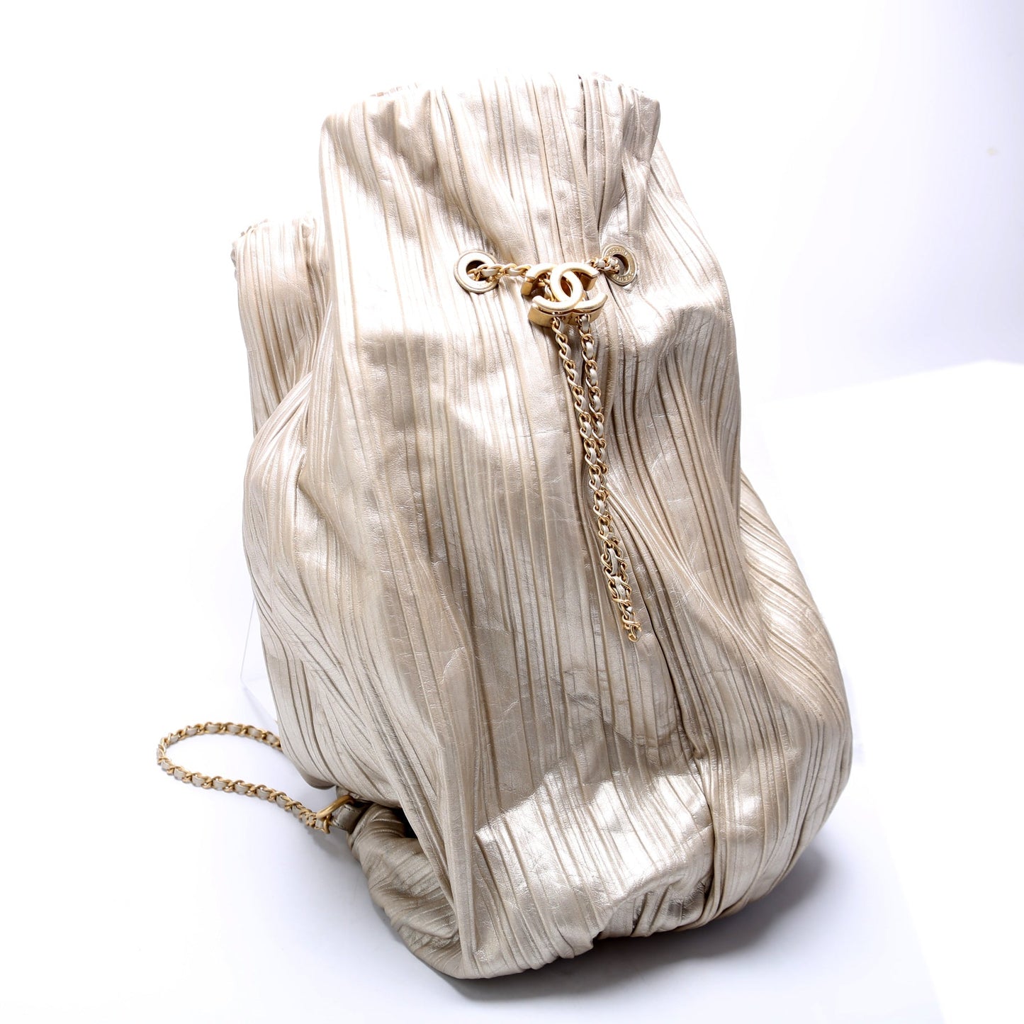 Chanel Coco Pleats Drawstring Iridescent 25M Gold Bag