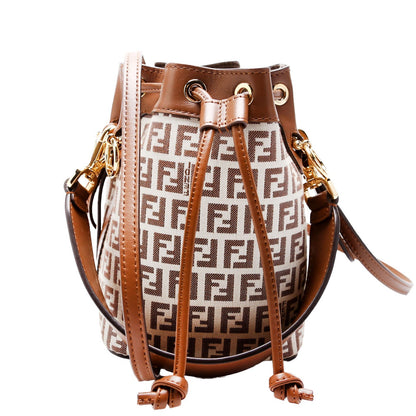Fendi 8BS010 Tresor Mini Bucket Leather/Canvas FF Brown Bag