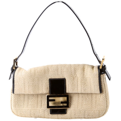 Fendi 8BR600uette FF Woven/Wood Beige/Black Bag