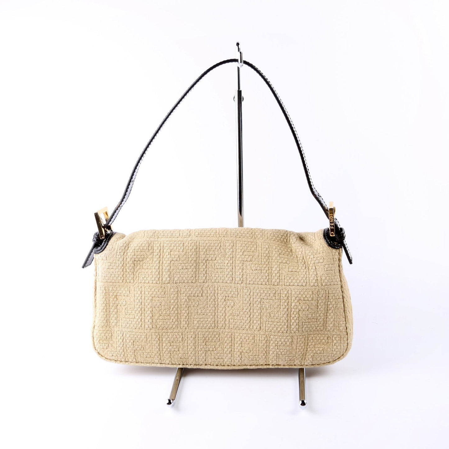 Fendi 8BR600uette FF Woven/Wood Beige/Black Bag