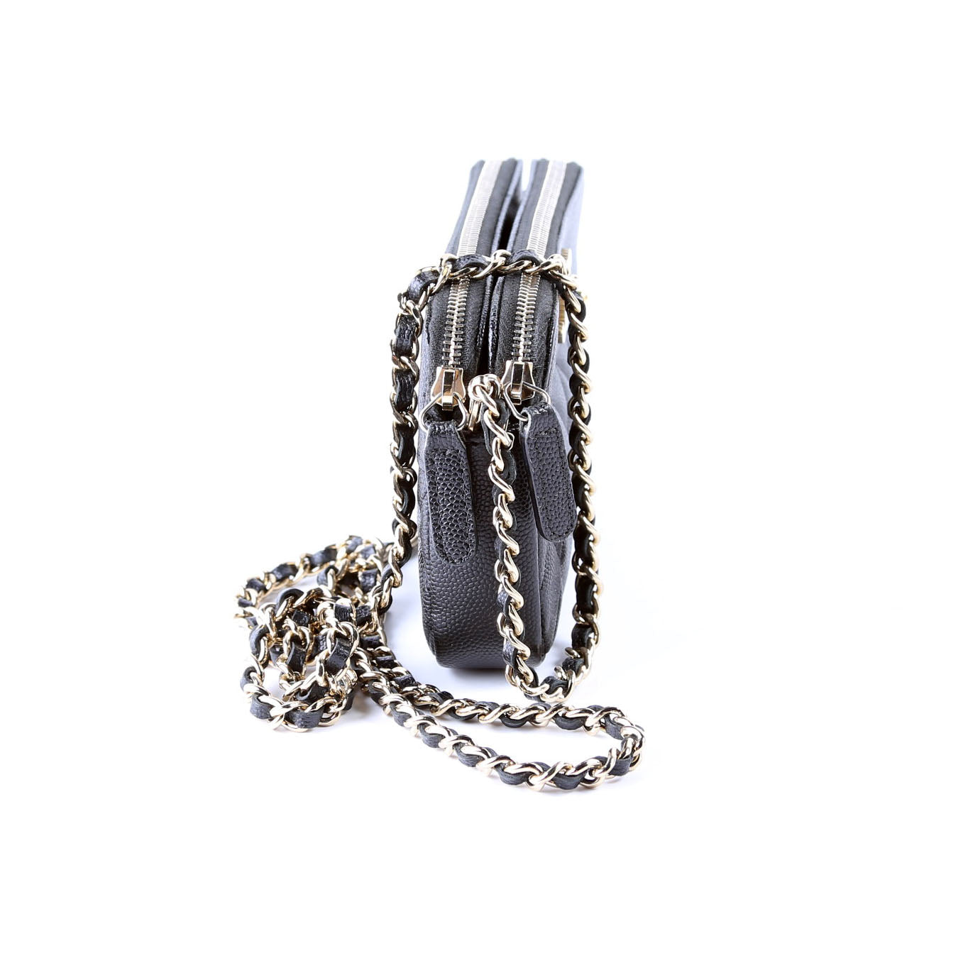 Chanel CC Double Zip Clutch With Chain Caviar Black Bag