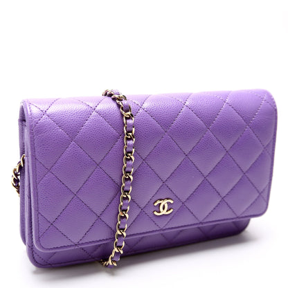 Chanel WOC Classic Quilted Caviar RFID Purple Bag