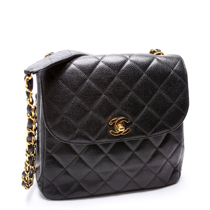 Chanel CC Square Flap Shoulder Quilted Caviar Vintage 4M Black Bag