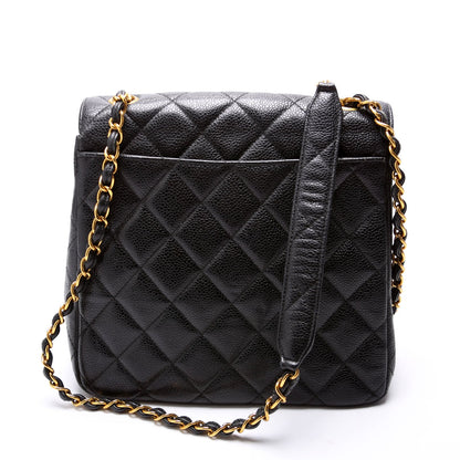 Chanel CC Square Flap Shoulder Quilted Caviar Vintage 4M Black Bag