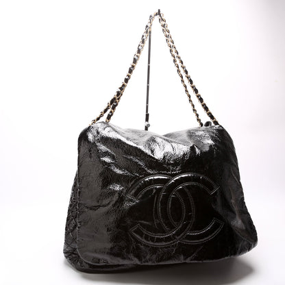 Chanel Rock & Chain Flap Accordion Crinkled Patent 11M Black Bag