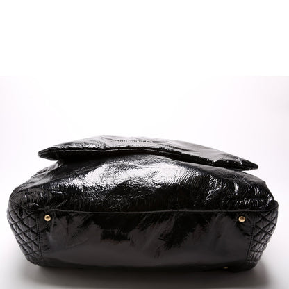 Chanel Rock & Chain Flap Accordion Crinkled Patent 11M Black Bag