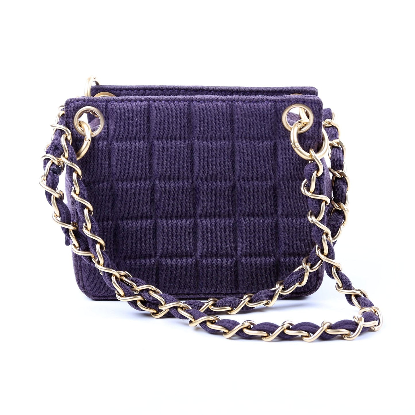 Chanel Chocolate Bar Chain Shoulder Quilted Jersey 7M Purple Bag