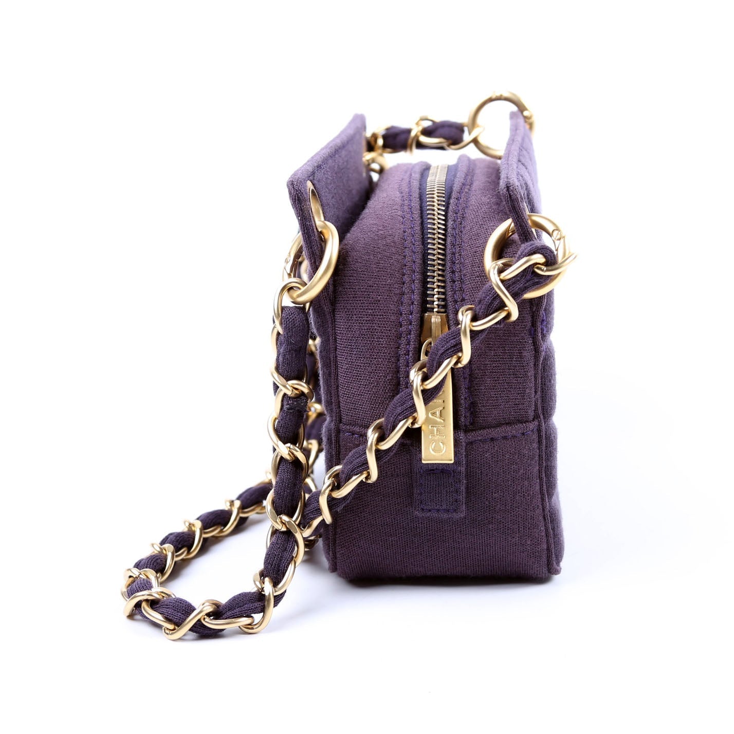 Chanel Chocolate Bar Chain Shoulder Quilted Jersey 7M Purple Bag