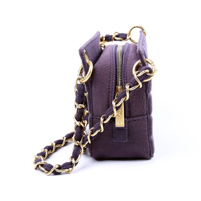 Chanel Chocolate Bar Chain Shoulder Quilted Jersey 7M Purple Bag