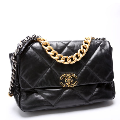 Chanel Quilted Goatskin 19 Large Flap 29M Black Bag