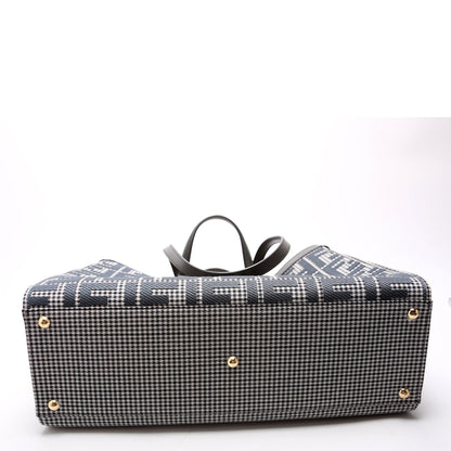 Fendi 8BH374 Peekaboo FF Wool Houndstooth X-Tote Blue Bag