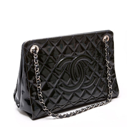 Chanel Petite Timeless CC Tote Quilted Patent 17M Blue Bag