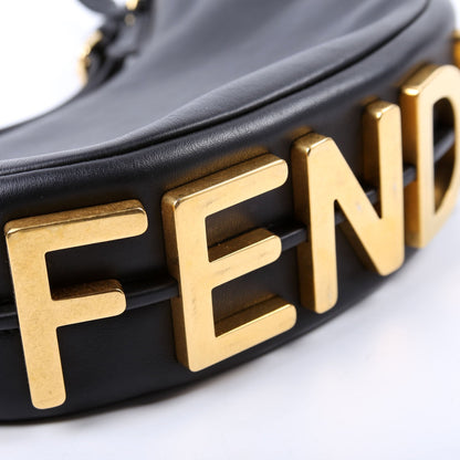 Fendi 8BR798graphy Small Leather Hobo Black Bag
