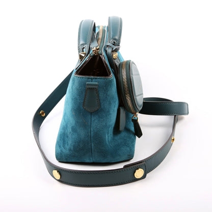 Fendi 8BL124 By the Way Medium Coin Pocket Suede Teal Bag