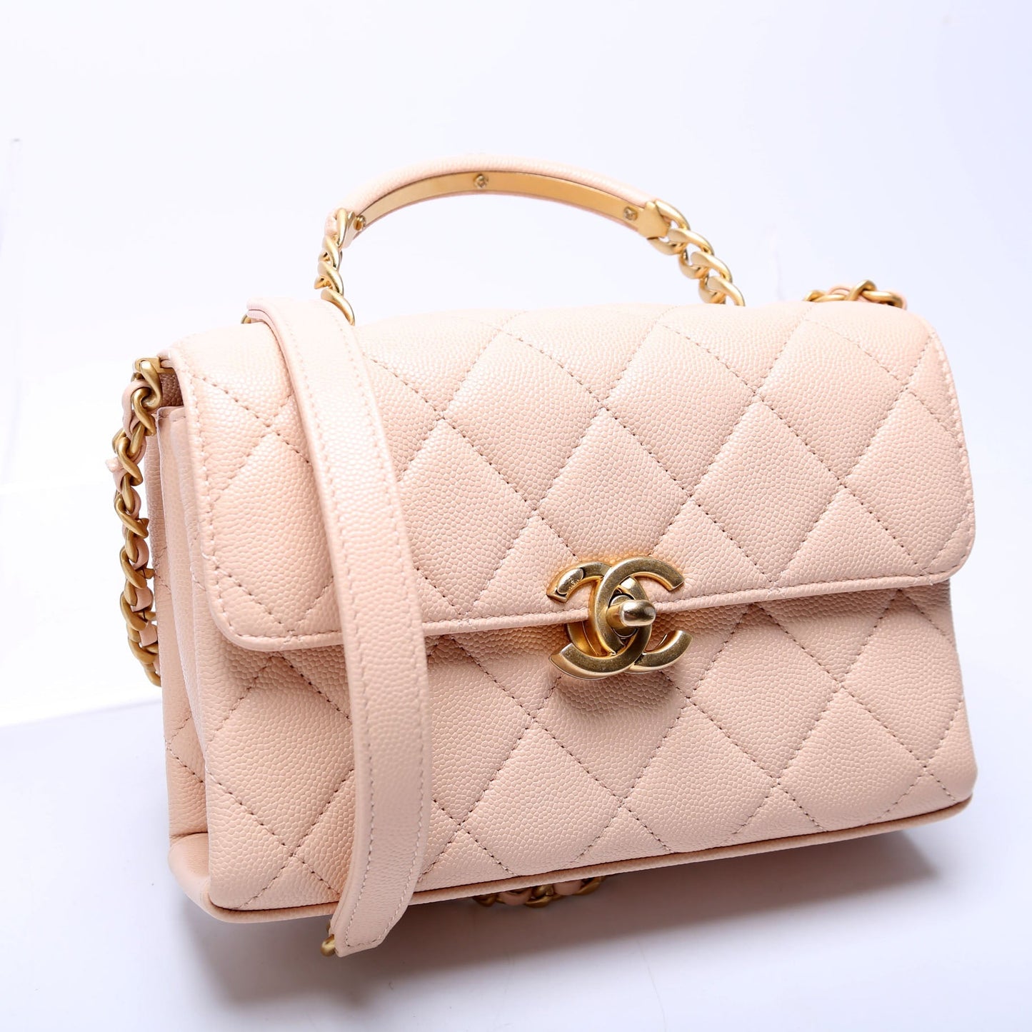 Chanel Carry Me Top Handle Caviar Small RFID Peach Bag
