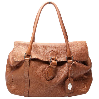 Fendi 8BR487 Linda Selleria Leather Medium Brown Bag