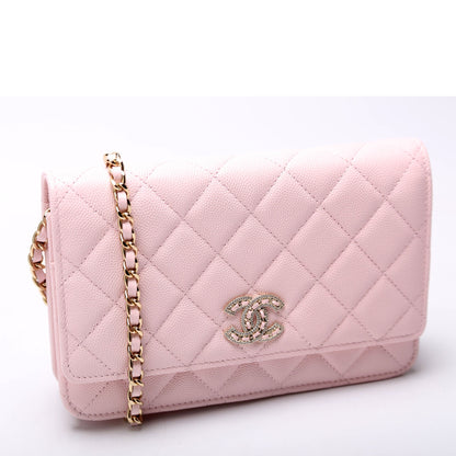 Chanel Wallet On Chain Crystal CC Quilted Caviar RFID Bag