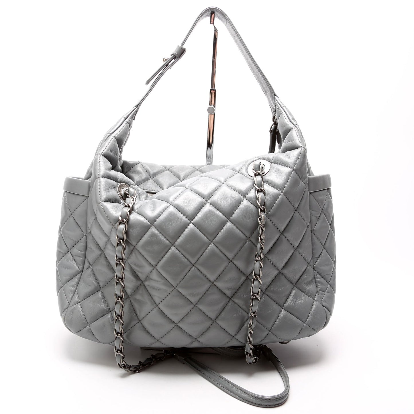 Chanel Front Pocket Flap Hobo Quilted Lambskin 20M Grey Bag
