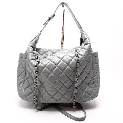 Chanel Front Pocket Flap Hobo Quilted Lambskin 20M Grey Bag