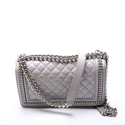 Chanel Boy Flap Medium Chain Around Quilted Lambskin 30M Grey Bag
