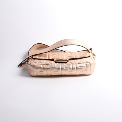 Fendi 8BR600uette FF Embossed Metallic Nappa Rose Gold Bag